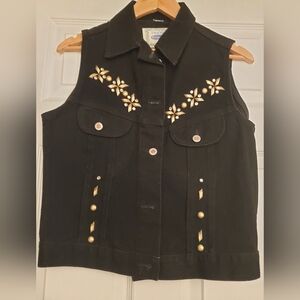 Boom Boom Brand. Black Velvet Vest with Gold Embellishments